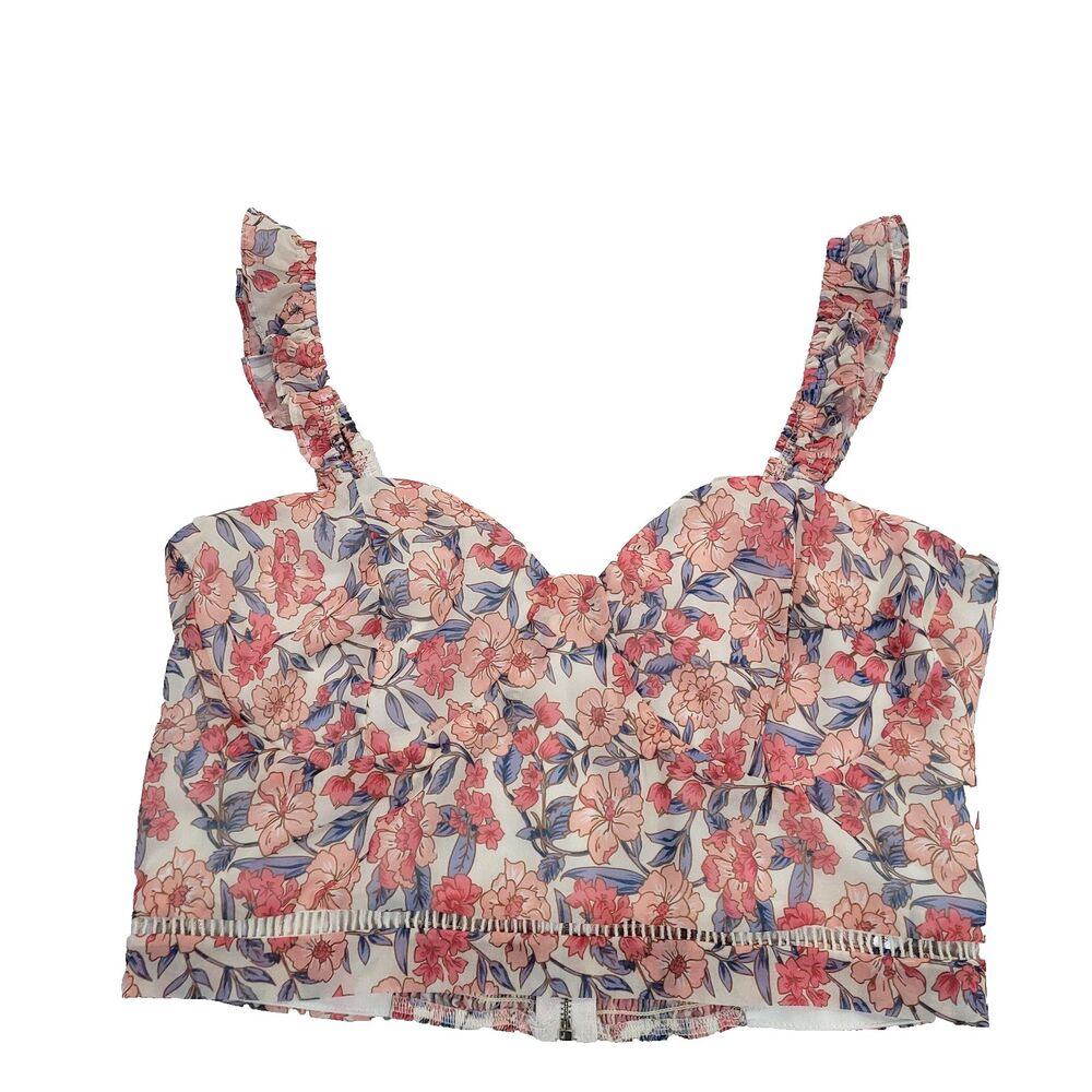 Floral chiffon ruffle Sleeve Top Kendal & Kylie XL Sweetheart Ruched Cropped‎